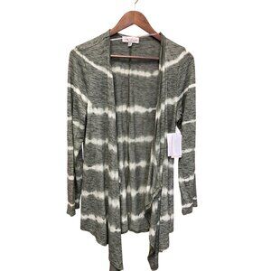 Live & Let Live One World Tie-Dye Open Front Cardigan Medium Green/White
